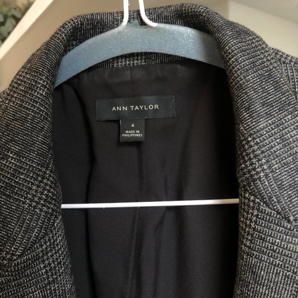 SOLD! Ann Taylor Structured Wool Cotton Grey Checkered Blazer Jacket - Picture 4 of 7